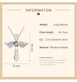 Personalized Pendant Necklace 925 Sterling Silver with 1-8 Simulated Birthstone Names Customized Love Wings Cross Necklace Fo...