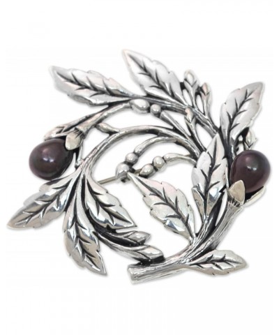 Artisan Handmade Cultured Freshwater Pearl Brooch Pin .925 Sterling Silver Floral with Black Dyed Indonesia 'Ebony Buds' $39....