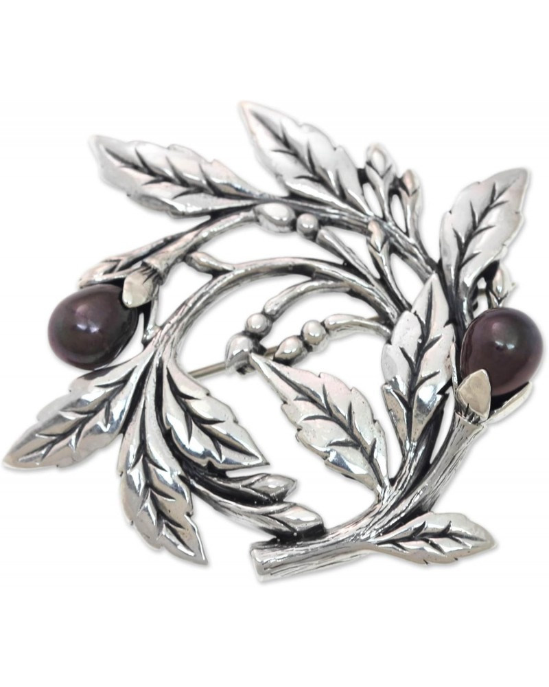 Artisan Handmade Cultured Freshwater Pearl Brooch Pin .925 Sterling Silver Floral with Black Dyed Indonesia 'Ebony Buds' $39....