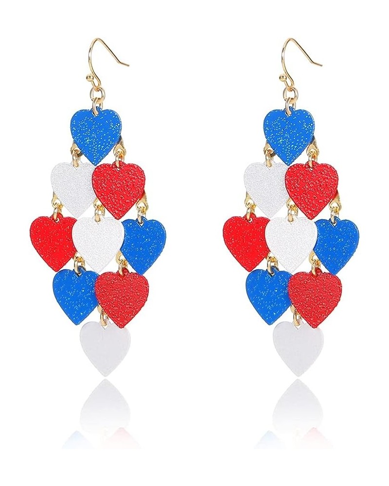 American Flag Earrings Star Heart Earrings for Women, 4th of July Patriotic Dangle Earrings with Glitter Finding Drops Indepe...