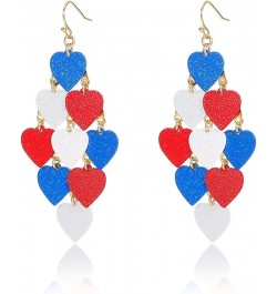 American Flag Earrings Star Heart Earrings for Women, 4th of July Patriotic Dangle Earrings with Glitter Finding Drops Indepe...