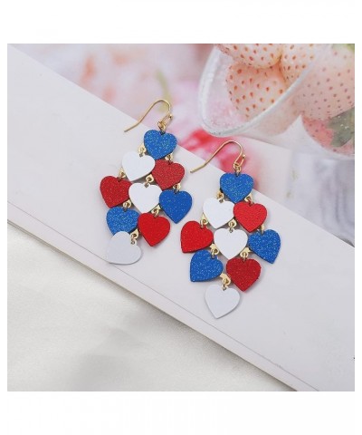 American Flag Earrings Star Heart Earrings for Women, 4th of July Patriotic Dangle Earrings with Glitter Finding Drops Indepe...