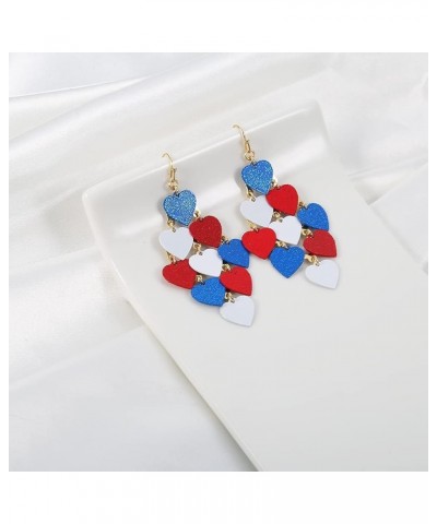 American Flag Earrings Star Heart Earrings for Women, 4th of July Patriotic Dangle Earrings with Glitter Finding Drops Indepe...