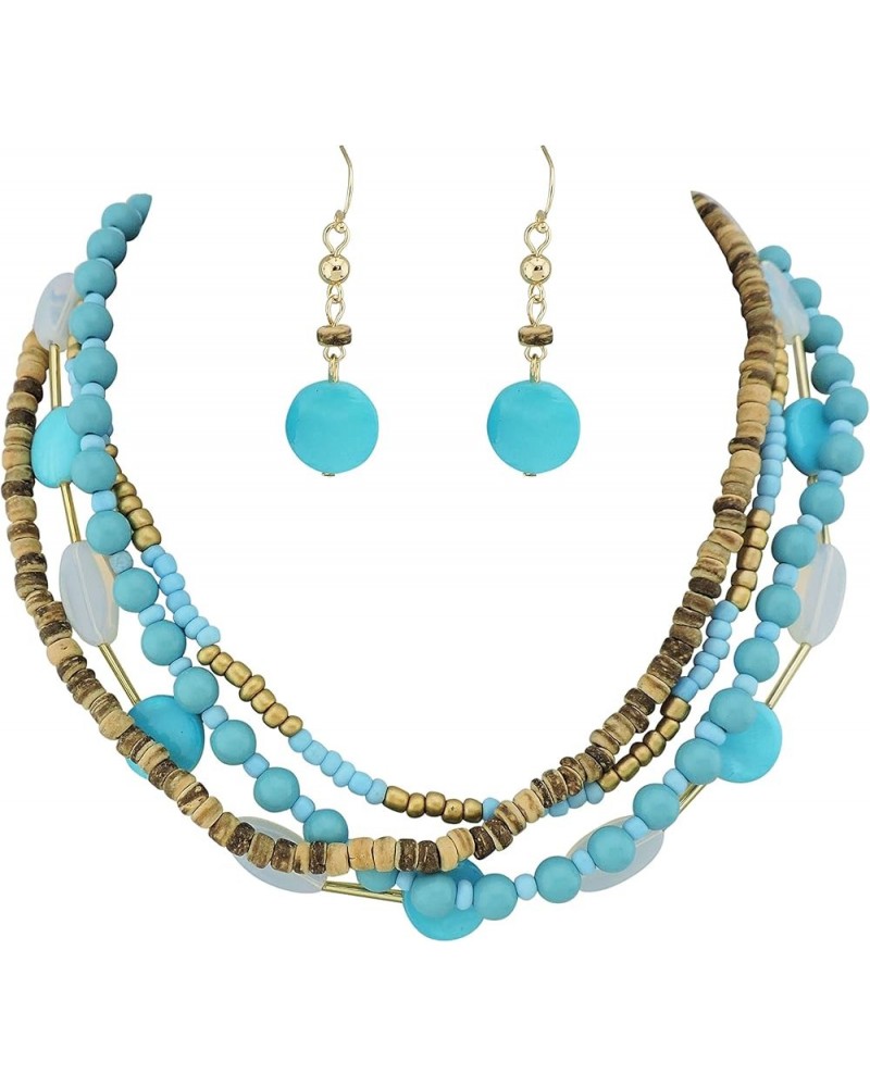 4 Multi Strand Beaded Statement Necklace Earrings for Women 17.5" Collar Necklace Set N0048-blue $11.21 Necklaces