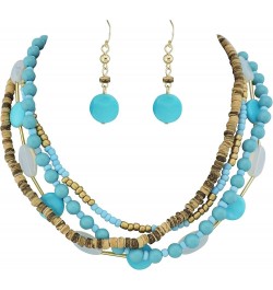 4 Multi Strand Beaded Statement Necklace Earrings for Women 17.5" Collar Necklace Set N0048-blue $11.21 Necklaces