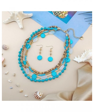 4 Multi Strand Beaded Statement Necklace Earrings for Women 17.5" Collar Necklace Set N0048-blue $11.21 Necklaces