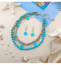 4 Multi Strand Beaded Statement Necklace Earrings for Women 17.5" Collar Necklace Set N0048-blue $11.21 Necklaces