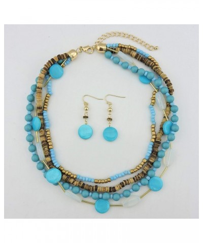 4 Multi Strand Beaded Statement Necklace Earrings for Women 17.5" Collar Necklace Set N0048-blue $11.21 Necklaces