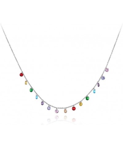 Trendy Boho Stainless Steel Colorful CZ Crystal Rainbow Choker Necklaces for Women, Dainty Rhinestone Beaded 14k Gold Chain L...