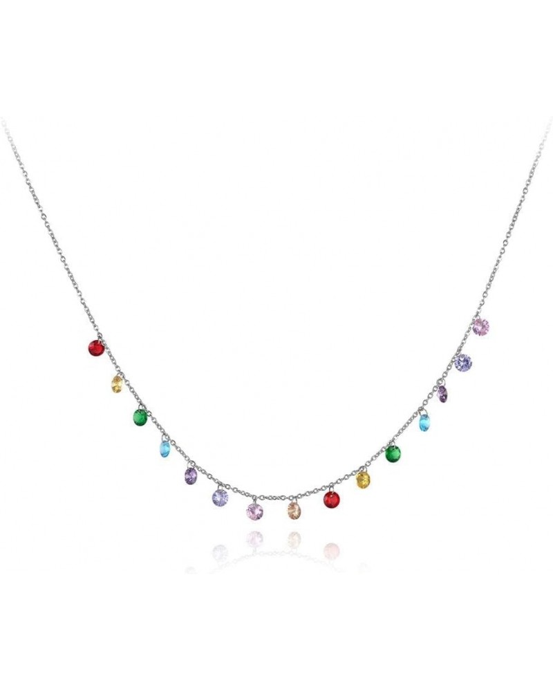 Trendy Boho Stainless Steel Colorful CZ Crystal Rainbow Choker Necklaces for Women, Dainty Rhinestone Beaded 14k Gold Chain L...