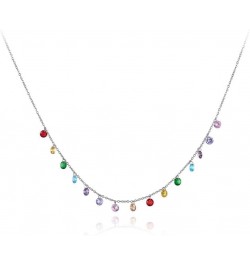 Trendy Boho Stainless Steel Colorful CZ Crystal Rainbow Choker Necklaces for Women, Dainty Rhinestone Beaded 14k Gold Chain L...