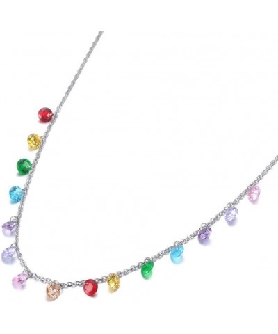 Trendy Boho Stainless Steel Colorful CZ Crystal Rainbow Choker Necklaces for Women, Dainty Rhinestone Beaded 14k Gold Chain L...