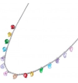 Trendy Boho Stainless Steel Colorful CZ Crystal Rainbow Choker Necklaces for Women, Dainty Rhinestone Beaded 14k Gold Chain L...