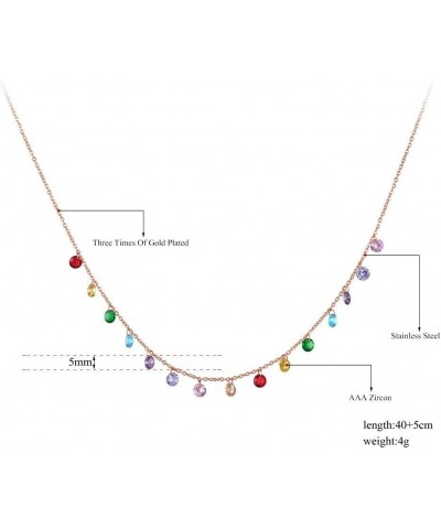 Trendy Boho Stainless Steel Colorful CZ Crystal Rainbow Choker Necklaces for Women, Dainty Rhinestone Beaded 14k Gold Chain L...