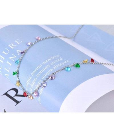 Trendy Boho Stainless Steel Colorful CZ Crystal Rainbow Choker Necklaces for Women, Dainty Rhinestone Beaded 14k Gold Chain L...