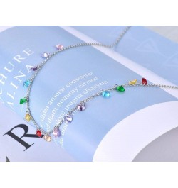 Trendy Boho Stainless Steel Colorful CZ Crystal Rainbow Choker Necklaces for Women, Dainty Rhinestone Beaded 14k Gold Chain L...