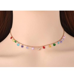 Trendy Boho Stainless Steel Colorful CZ Crystal Rainbow Choker Necklaces for Women, Dainty Rhinestone Beaded 14k Gold Chain L...