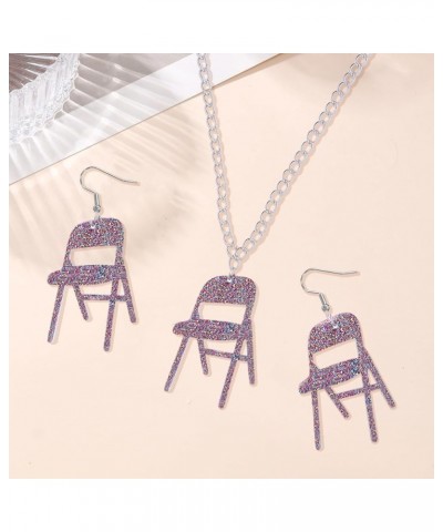 3Pcs Chair Necklace Earrings Jewelry Set for Women,Chair Chain Necklace Folding Chair Necklace Chair Earrings Jewelry Accesso...