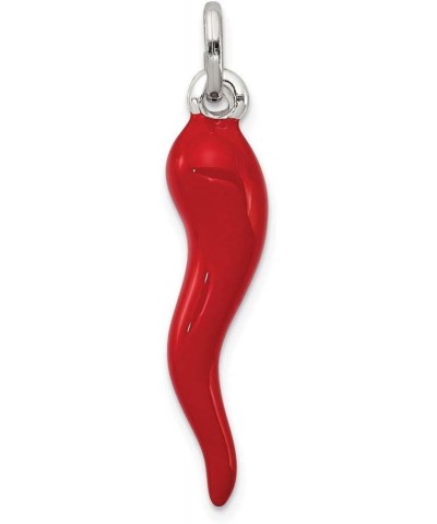 925 Sterling Silver Red Enamel Italian Horn Pendant Fine Jewelry for Women (L- 33 mm W- 7 mm) $31.83 Pendants