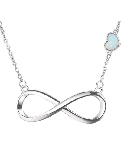 Infinity Necklace for Women 925 Sterling Silver Infinity Opal Pendant Necklace Jewelry for Women Girlfriend Double Circle Dou...