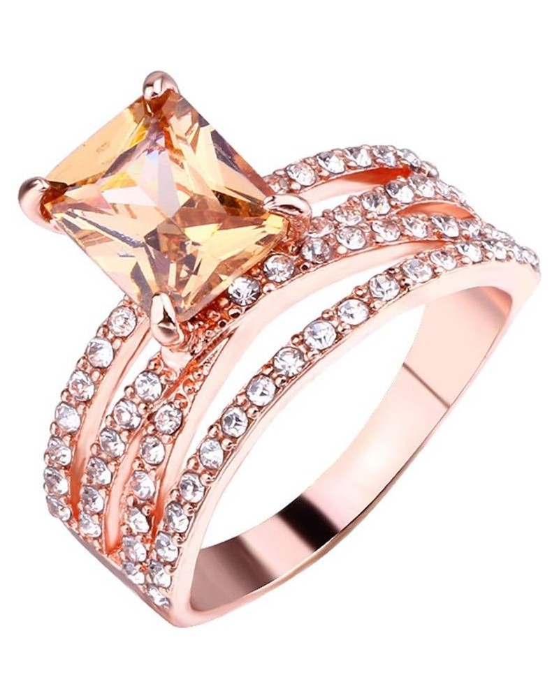 Women Zircon Engagement Rings Twist Simple Square Simulated Diamond Anniversary Rings Exquisite Jewelry (Rose Gold, 8) Rose G...