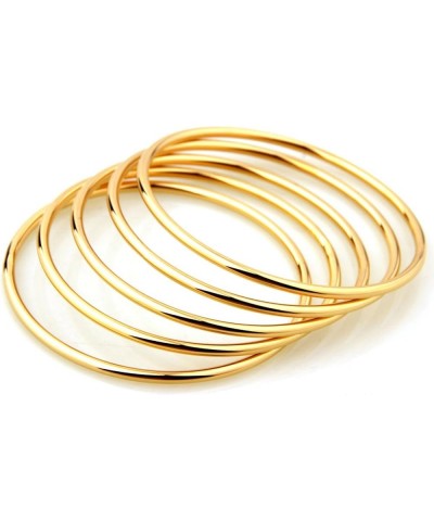 14K Gold Plated Bangle Bracelet - 3mm Stackable Bangles Bracelet Stainless Steel Thin Round Bracelet Set for Women Girls, Set...