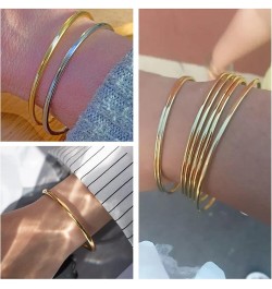 14K Gold Plated Bangle Bracelet - 3mm Stackable Bangles Bracelet Stainless Steel Thin Round Bracelet Set for Women Girls, Set...