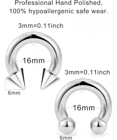 PA Ring Internally Threaded Spike & Ball Circular Barbells Horseshoe Large Septum Ring Ear Gauges Earrings 2G 4G 6G 8G 10G 12...