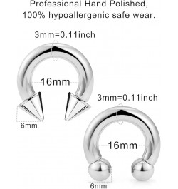 PA Ring Internally Threaded Spike & Ball Circular Barbells Horseshoe Large Septum Ring Ear Gauges Earrings 2G 4G 6G 8G 10G 12...