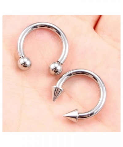 PA Ring Internally Threaded Spike & Ball Circular Barbells Horseshoe Large Septum Ring Ear Gauges Earrings 2G 4G 6G 8G 10G 12...