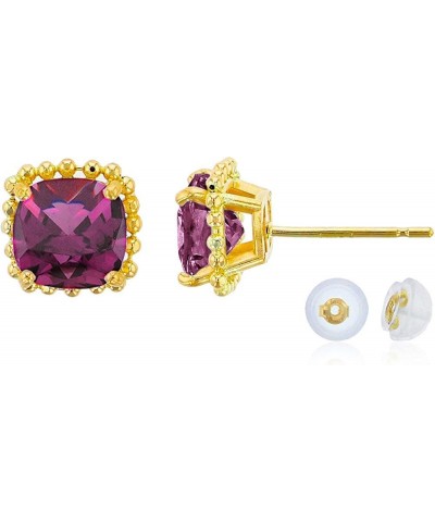 14K Yellow Gold 6x6mm Cushion Cut Gemstone Bead Frame Stud Earring with Silicone Back rhodolite-garnet $64.68 Earrings