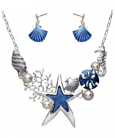 Colorful Enameled Hand Painted Starfish Sand Dollar Shell Seahorse Necklace and Earrings Set $12.72 Jewelry Sets