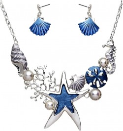 Colorful Enameled Hand Painted Starfish Sand Dollar Shell Seahorse Necklace and Earrings Set $12.72 Jewelry Sets