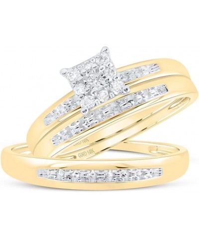 10K Yellow Gold 1/10Ctw Diamond Fashion His and Hers Engagement Wedding Bridal Band and Ring Trio Set Womens Size 5 Mens Size...