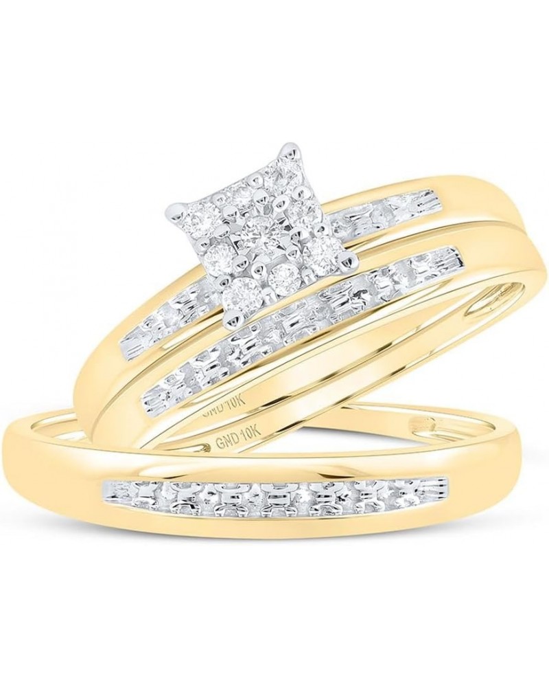 10K Yellow Gold 1/10Ctw Diamond Fashion His and Hers Engagement Wedding Bridal Band and Ring Trio Set Womens Size 5 Mens Size...