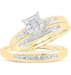 10K Yellow Gold 1/10Ctw Diamond Fashion His and Hers Engagement Wedding Bridal Band and Ring Trio Set Womens Size 5 Mens Size...