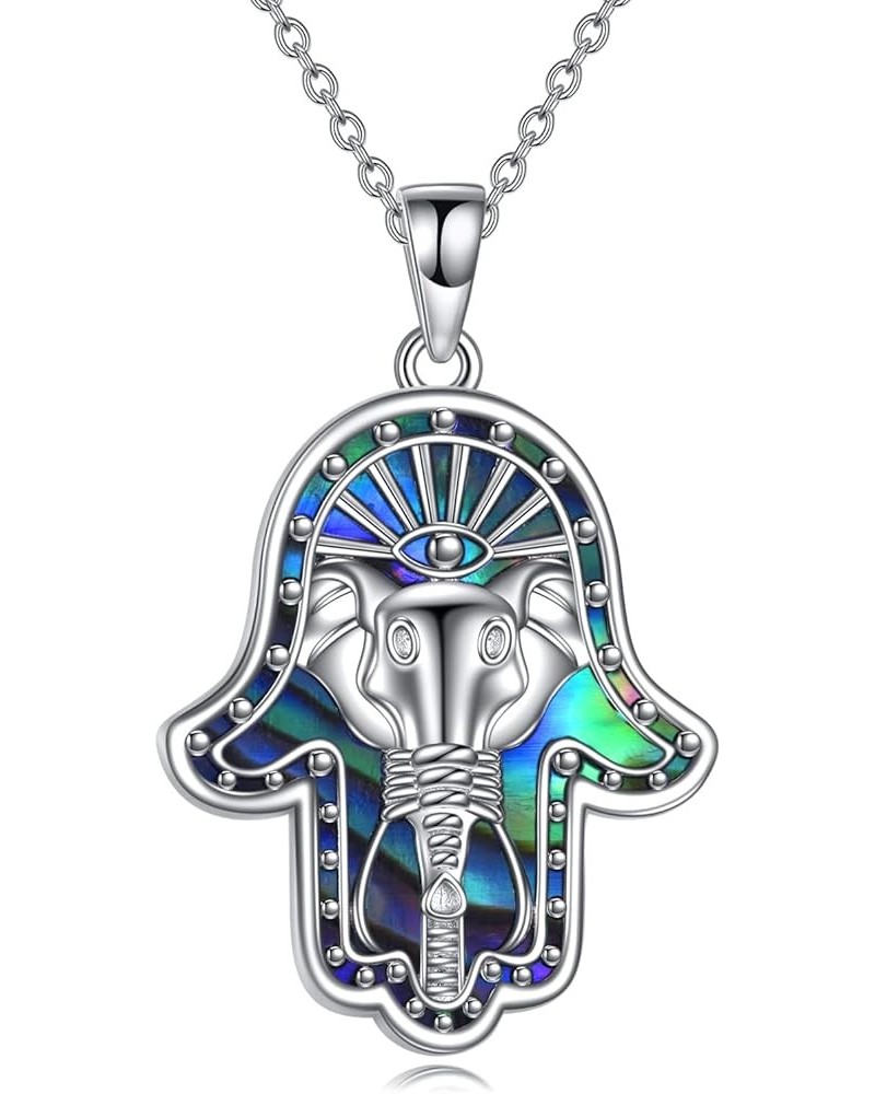 Sterling Silver Hamsa Hand of Fatima Necklace for Women Men Owl Pendant Necklace with Cubic Zirconia Luck Owl Jewelry Gift El...