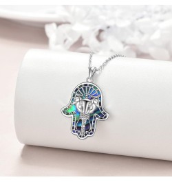 Sterling Silver Hamsa Hand of Fatima Necklace for Women Men Owl Pendant Necklace with Cubic Zirconia Luck Owl Jewelry Gift El...