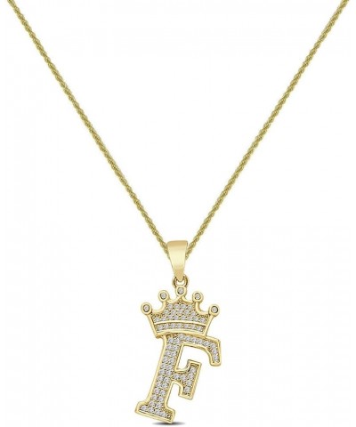 14K Yellow Gold Finish 1.00 Cwt. Simulated Diamond Crown Initial Letter Alphabet Unisex Charm Pendant Rope Chain Neckless Set...