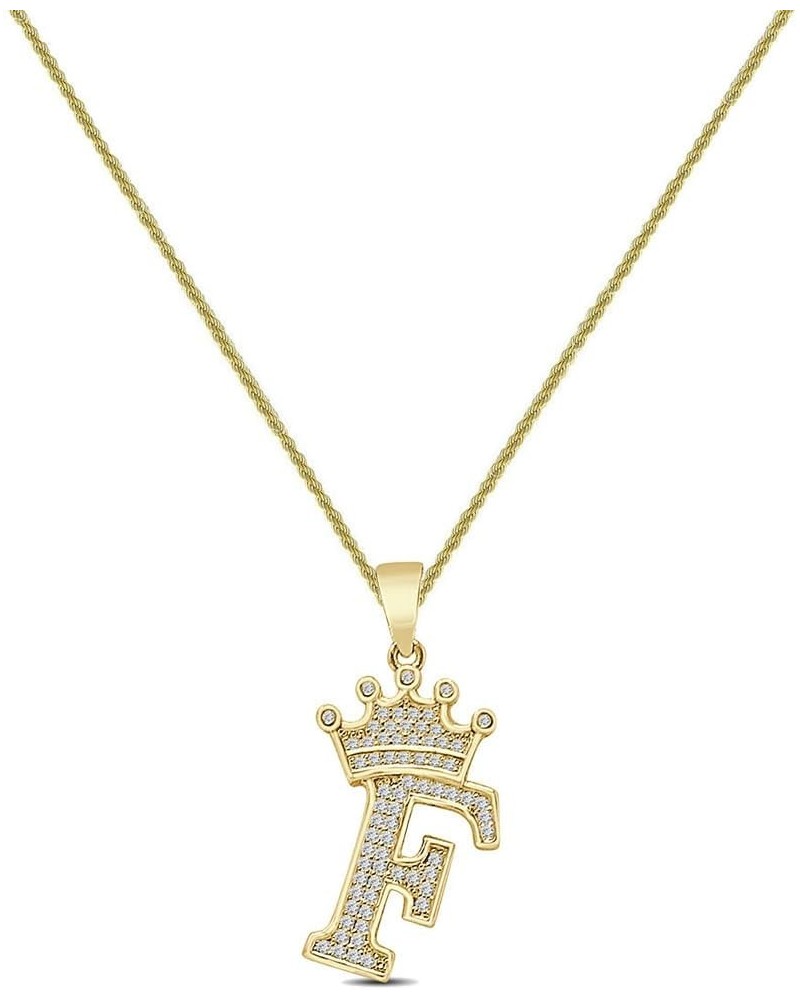 14K Yellow Gold Finish 1.00 Cwt. Simulated Diamond Crown Initial Letter Alphabet Unisex Charm Pendant Rope Chain Neckless Set...