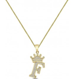 14K Yellow Gold Finish 1.00 Cwt. Simulated Diamond Crown Initial Letter Alphabet Unisex Charm Pendant Rope Chain Neckless Set...