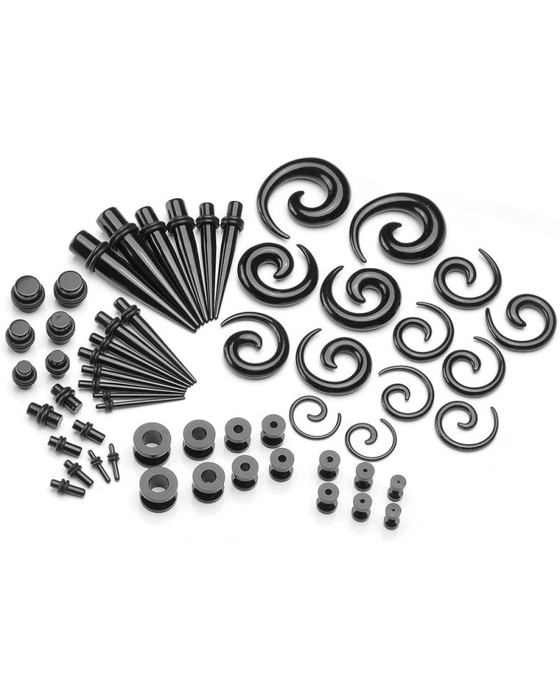 56pcs 12G-00G Acrylic Tapers + Screw Tunnels + Plug with O Ring + Spiral Tapers Gauge Kit Black $13.19 Body Jewelry