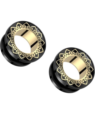 Black PVD 316L Stainless Steel Gold Filigree Rim Screw Fit Tunnel Plugs, Sold as a Pair 25mm (1") $10.12 Body Jewelry