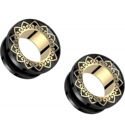 Black PVD 316L Stainless Steel Gold Filigree Rim Screw Fit Tunnel Plugs, Sold as a Pair 25mm (1") $10.12 Body Jewelry