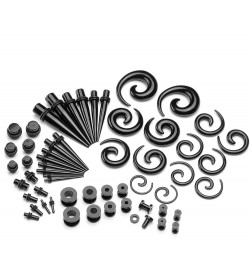 56pcs 12G-00G Acrylic Tapers + Screw Tunnels + Plug with O Ring + Spiral Tapers Gauge Kit Black $13.19 Body Jewelry