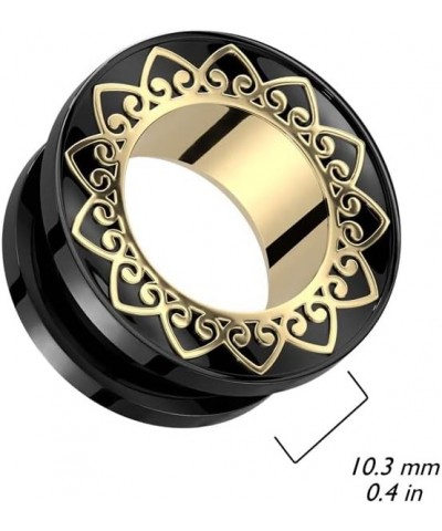 Black PVD 316L Stainless Steel Gold Filigree Rim Screw Fit Tunnel Plugs, Sold as a Pair 25mm (1") $10.12 Body Jewelry