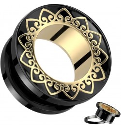 Black PVD 316L Stainless Steel Gold Filigree Rim Screw Fit Tunnel Plugs, Sold as a Pair 25mm (1") $10.12 Body Jewelry