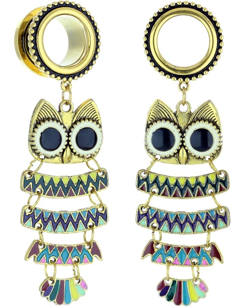 6mm-25mm Surgical Steel Bohemia Owl Dangle Ear Gauges Piercing Flesh Tunnels Plugs Statement Earrings 00g-10mm Gold $10.58 Bo...