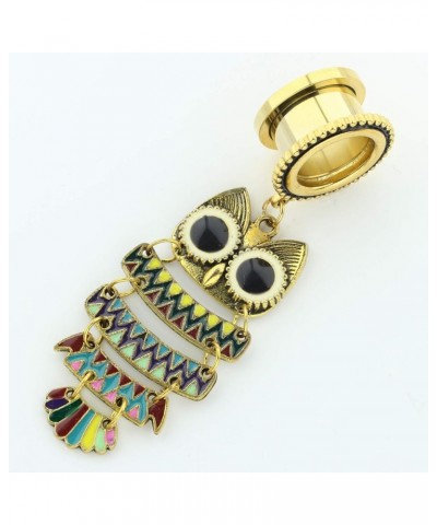 6mm-25mm Surgical Steel Bohemia Owl Dangle Ear Gauges Piercing Flesh Tunnels Plugs Statement Earrings 00g-10mm Gold $10.58 Bo...