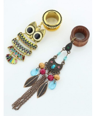 6mm-25mm Surgical Steel Bohemia Owl Dangle Ear Gauges Piercing Flesh Tunnels Plugs Statement Earrings 00g-10mm Gold $10.58 Bo...